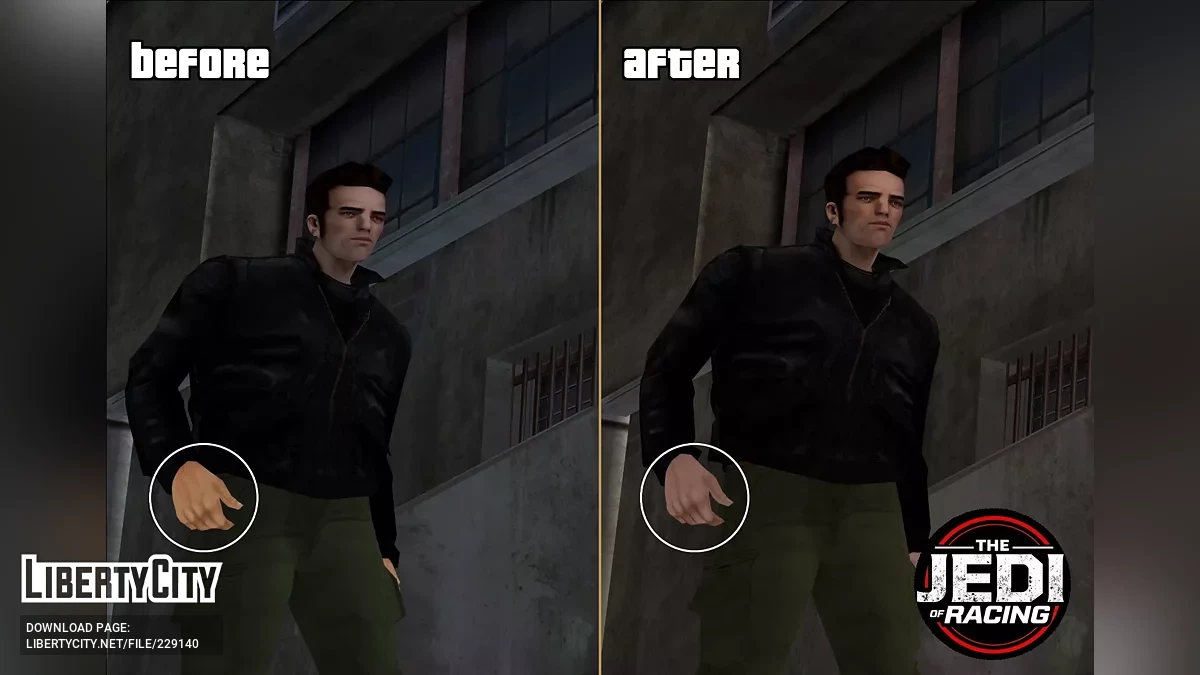 HD руки для Клода (Исправление цвета + Увеличение) / GTA 3
