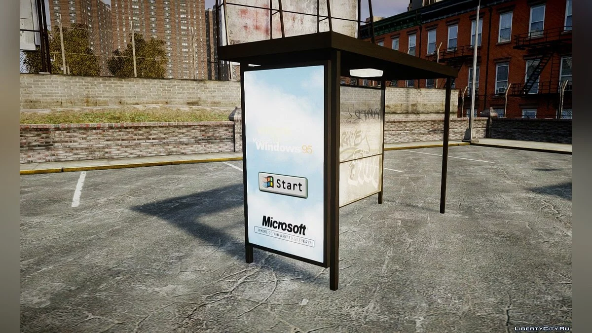 Реклама Windows 95 на автобусных остановках / GTA 4