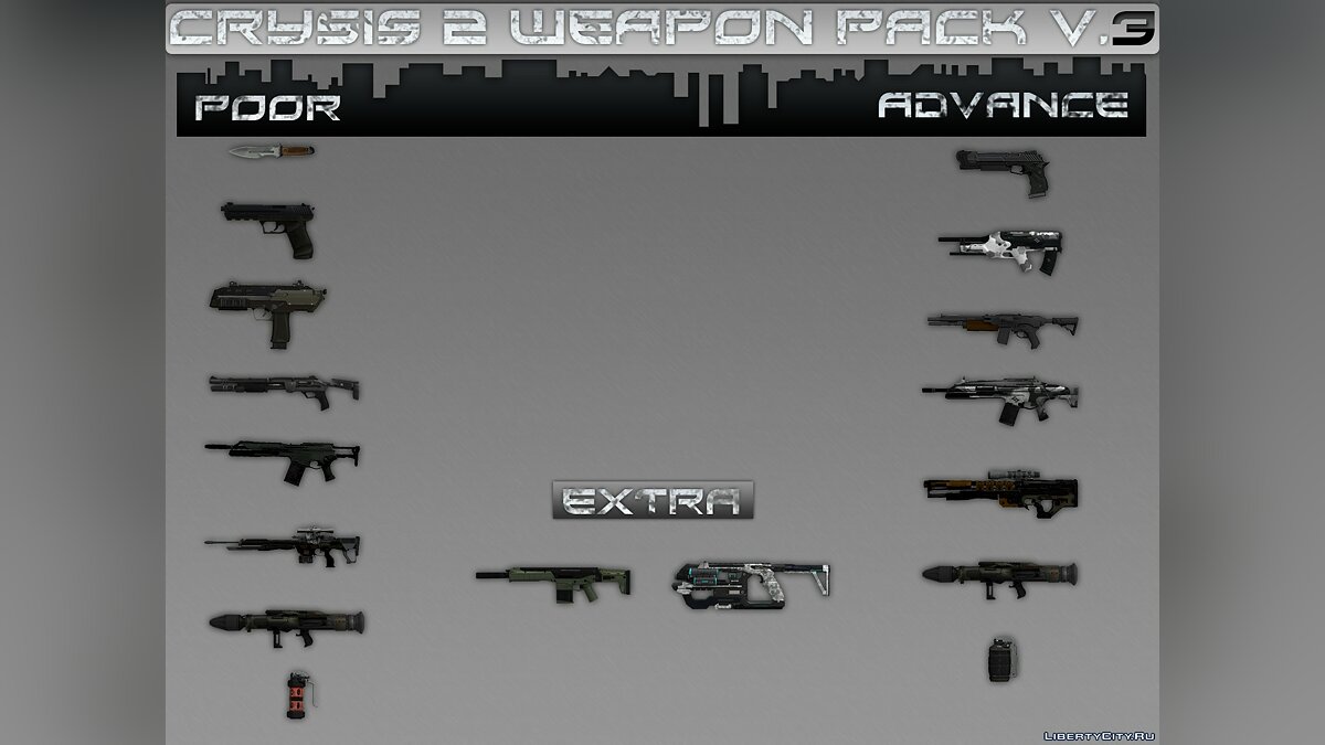 Скачать Crysis 2 Weapon Pack V.3 для GTA 4