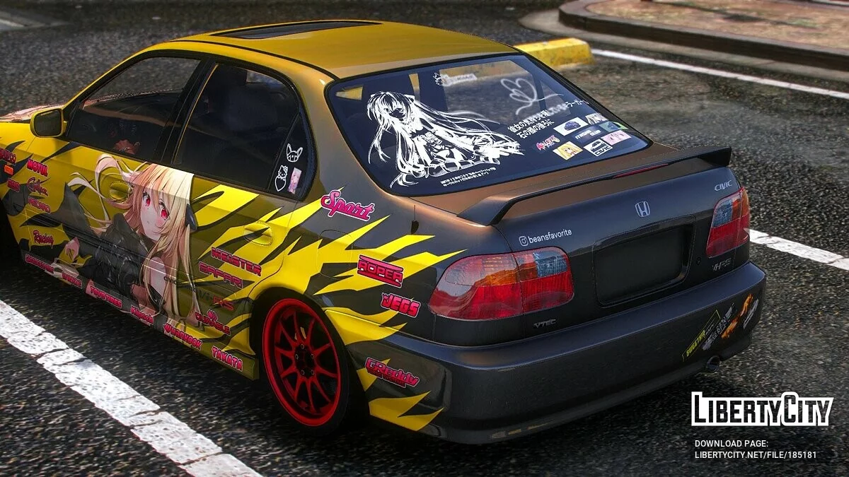 [Itasha] 2000 Honda Civic Ferio SiR / Vi-RS Konjiki no Yami To Love-Ru paintjob 1 / GTA 5