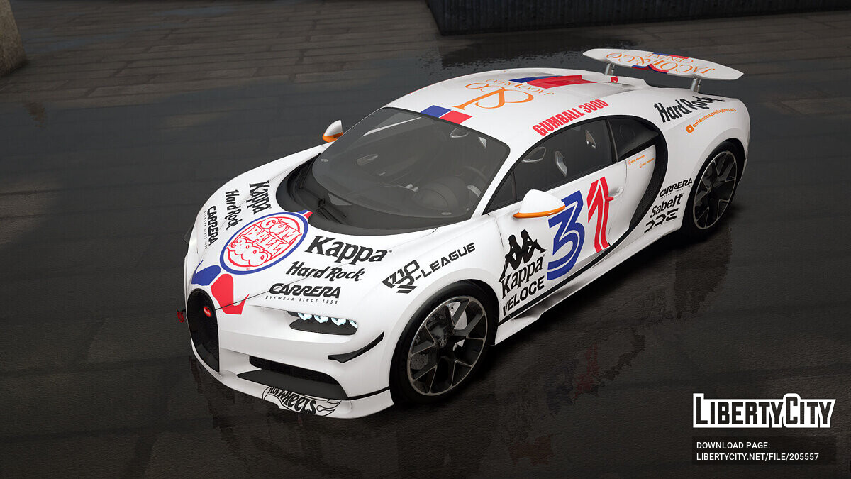 Скачать Bugatti Chiron Sport Gumball 3000 livery для GTA 5