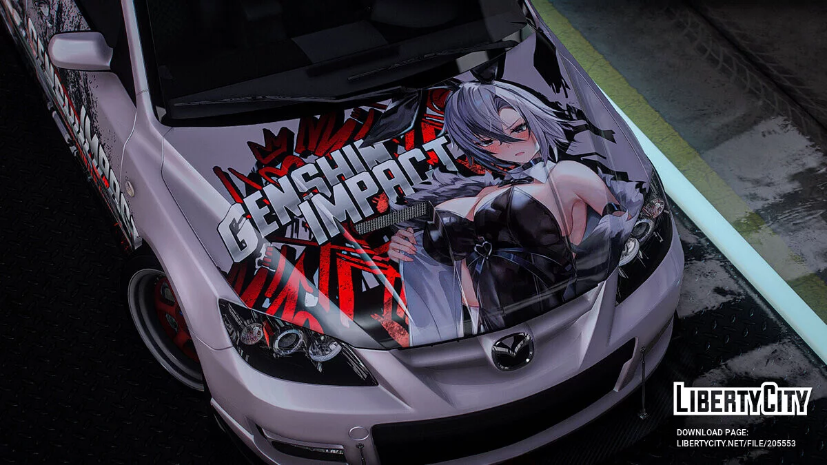 [Itasha] 2009 Mazda Speed 3 «Genshin Impact» Arlecchino paintjob / GTA 5