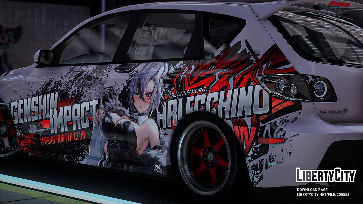 [Itasha] 2009 Mazda Speed 3 «Genshin Impact» Arlecchino paintjob / GTA 5