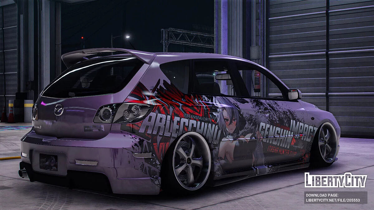 [Itasha] 2009 Mazda Speed 3 «Genshin Impact» Arlecchino paintjob / GTA 5