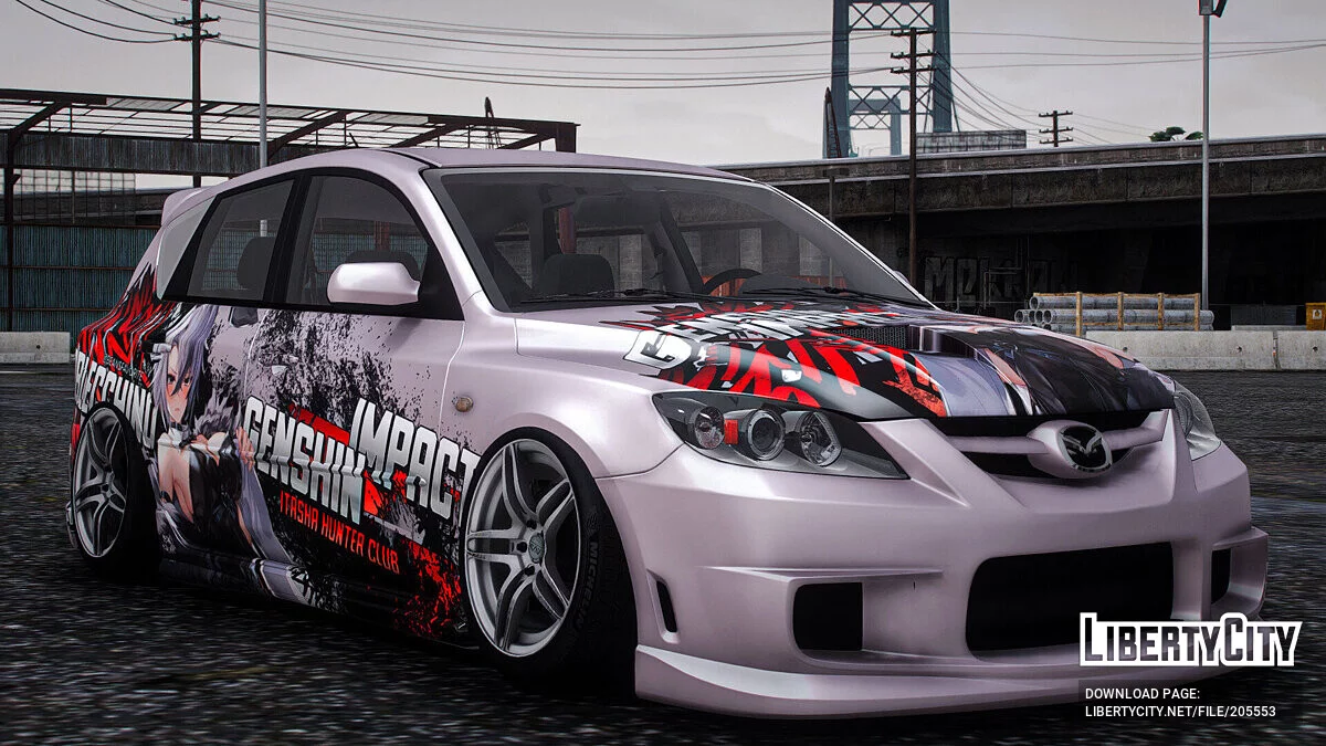 [Itasha] 2009 Mazda Speed 3 «Genshin Impact» Arlecchino paintjob / GTA 5