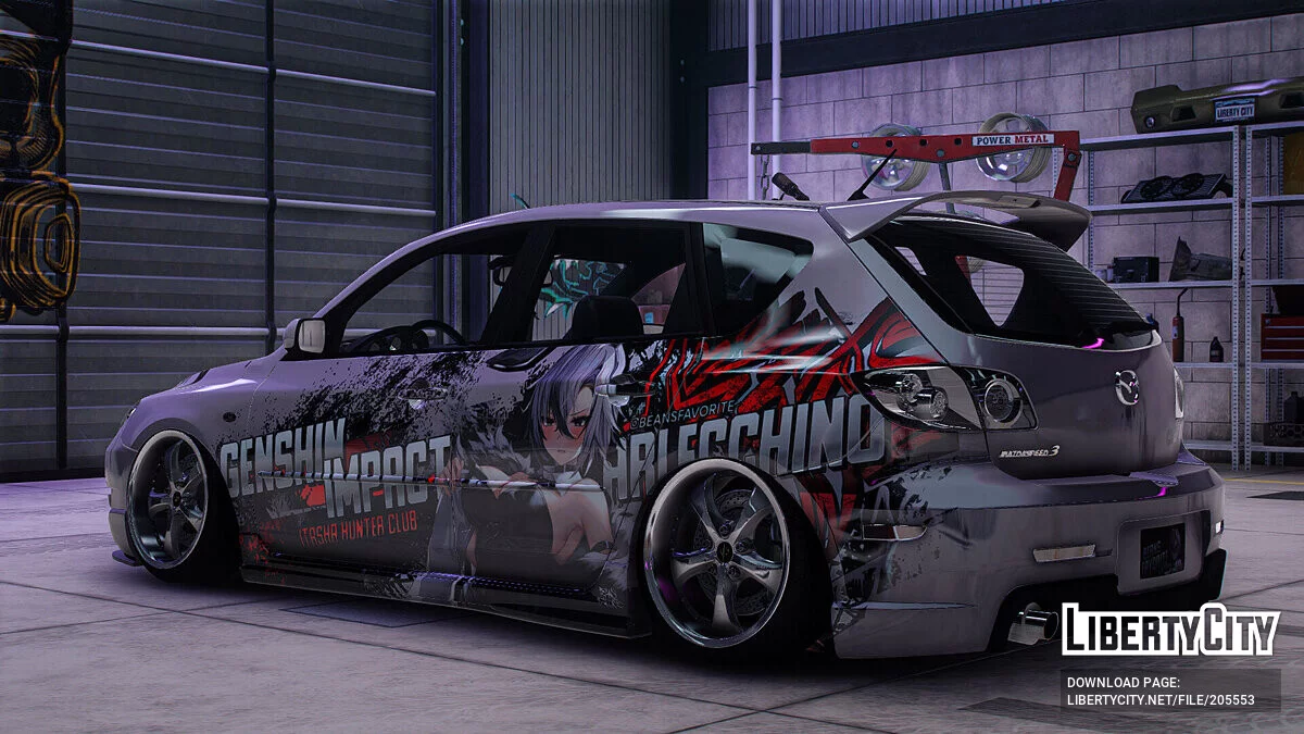 [Itasha] 2009 Mazda Speed 3 «Genshin Impact» Arlecchino paintjob / GTA 5