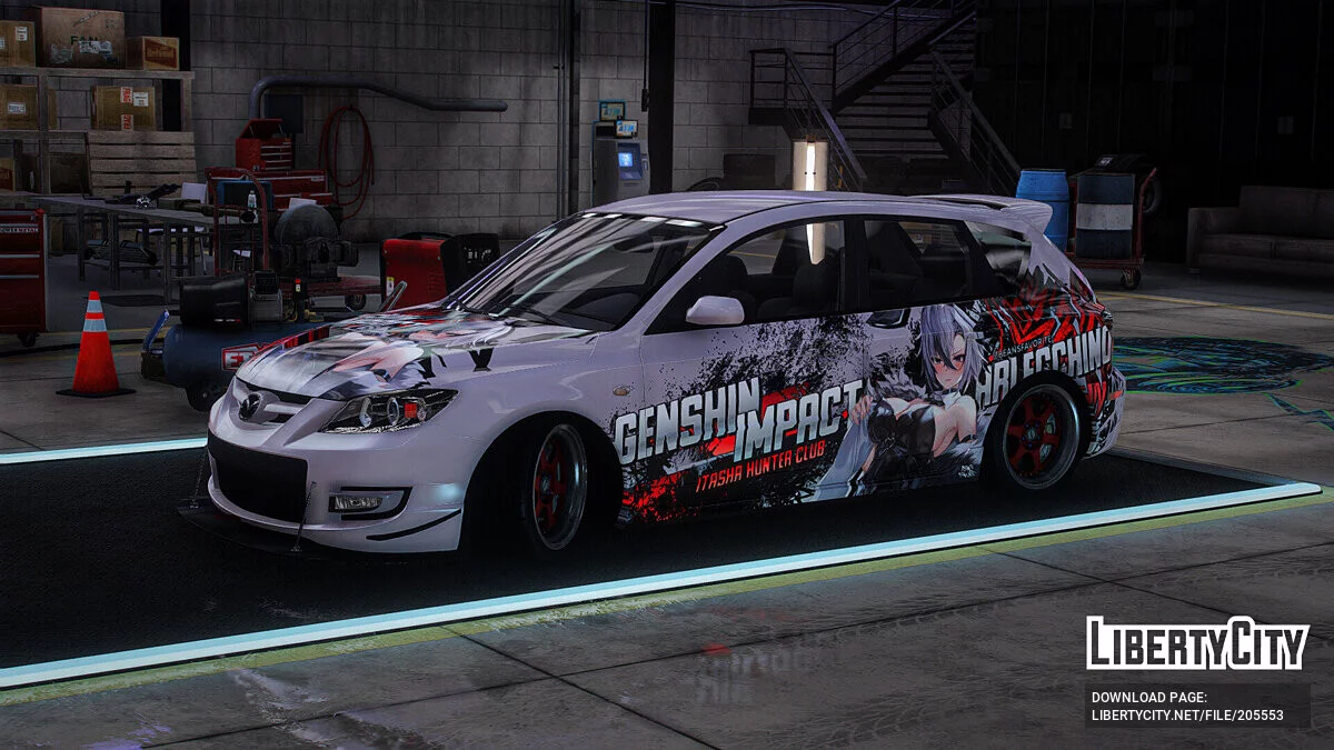 [Itasha] 2009 Mazda Speed 3 «Genshin Impact» Arlecchino paintjob / GTA 5