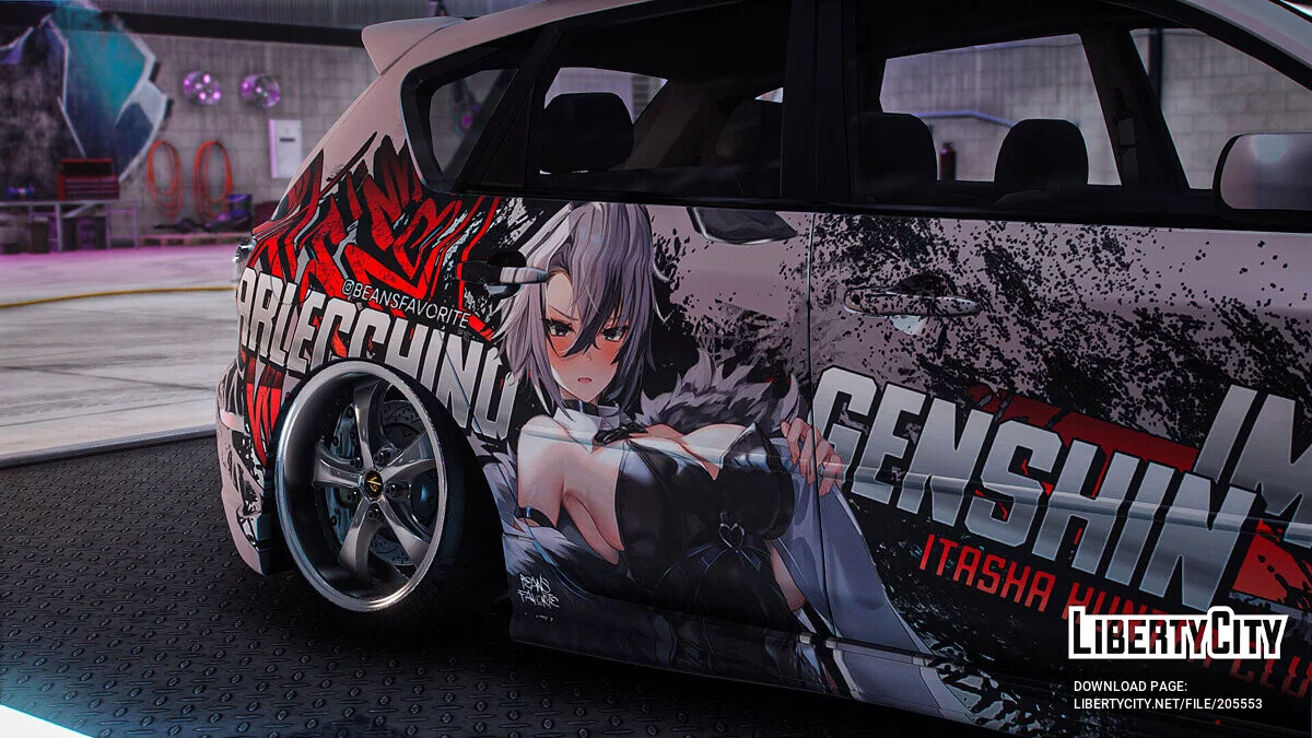 [Itasha] 2009 Mazda Speed 3 «Genshin Impact» Arlecchino paintjob / GTA 5