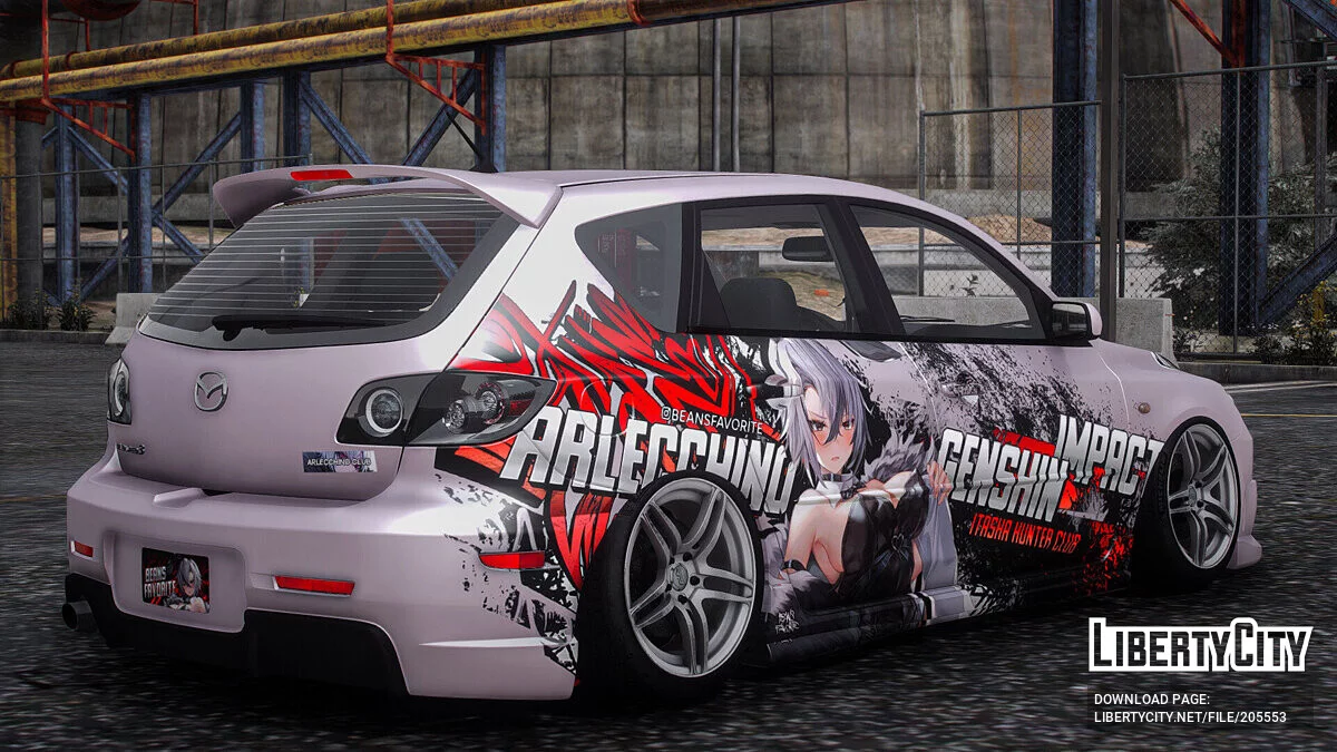 [Itasha] 2009 Mazda Speed 3 «Genshin Impact» Arlecchino paintjob / GTA 5