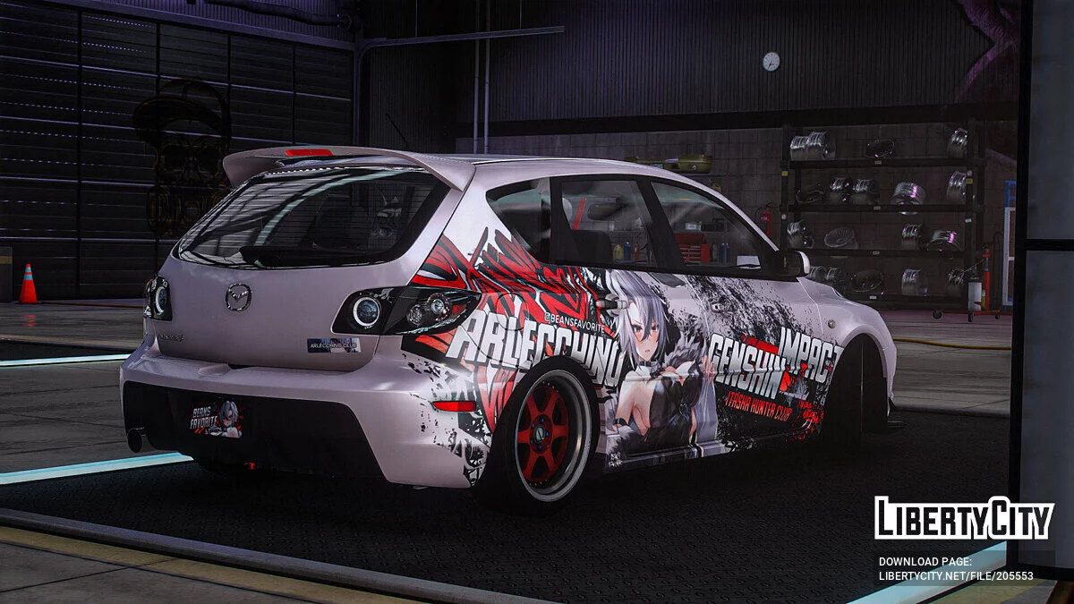[Itasha] 2009 Mazda Speed 3 «Genshin Impact» Arlecchino paintjob / GTA 5
