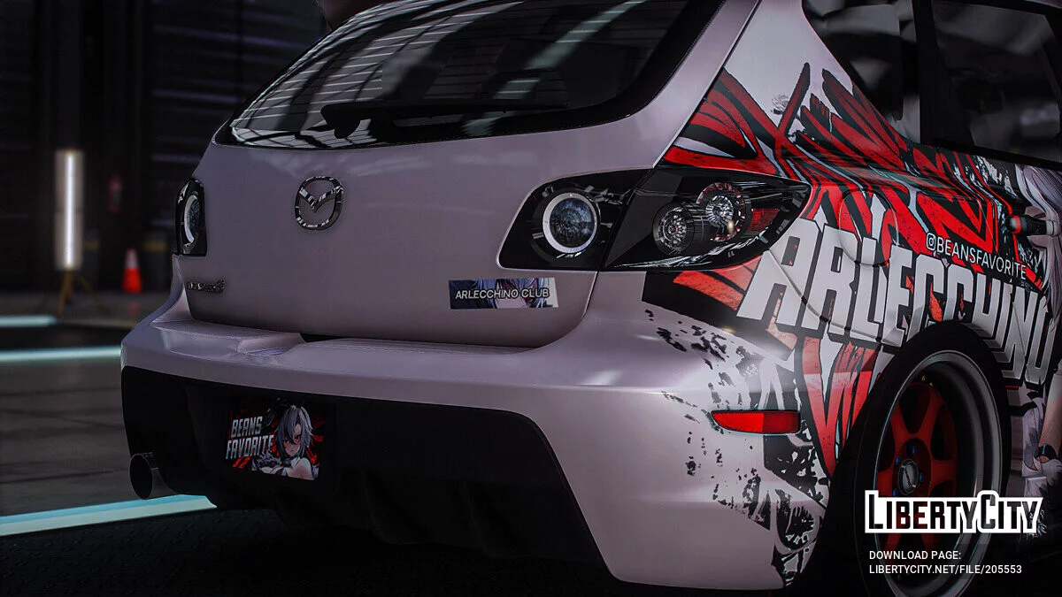 [Itasha] 2009 Mazda Speed 3 «Genshin Impact» Arlecchino paintjob / GTA 5