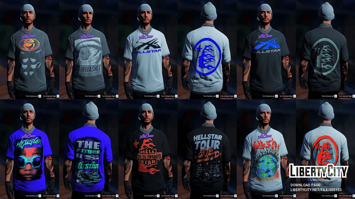 Сборник футболок HellStar Graphic Tee's (для мужских персонажей) / GTA 5