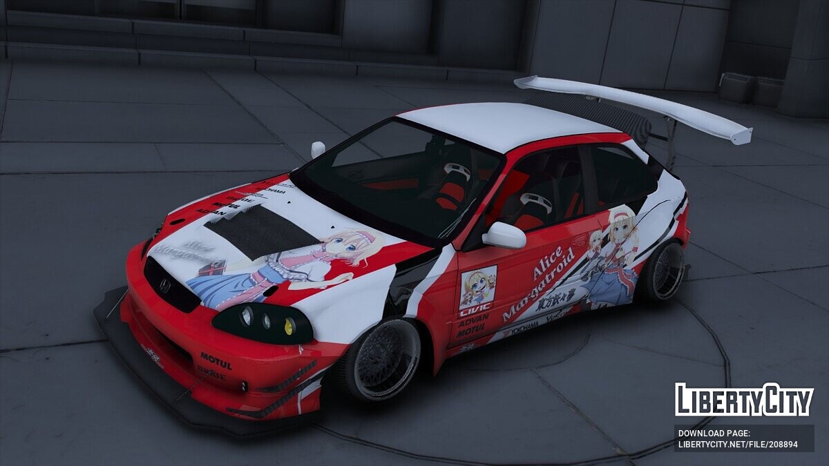 Скачать Honda Civic EK9 Rocket Bunny Itasha Alice Margatroid для GTA 5