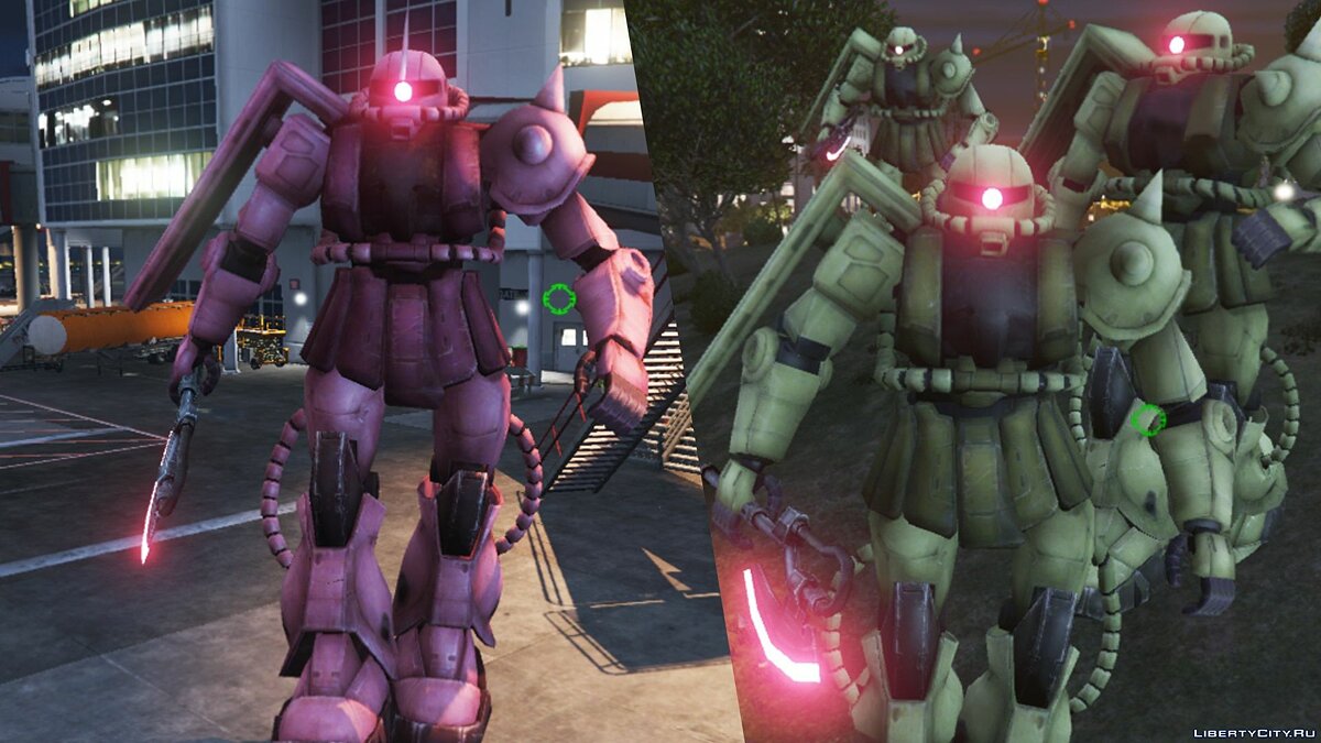 Скачать Zaku II (Gundam Series) [BIG Emissive Add-On Ped] 1.2 - Большой  робот из анимэ для GTA 5