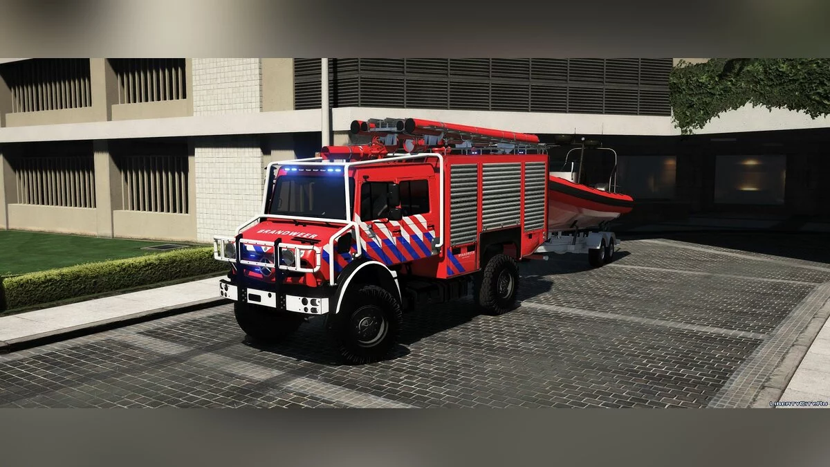 Mercedes Benz Unimog Offroad firetruck /w Boattrailer [Replace] 1.1 / GTA 5