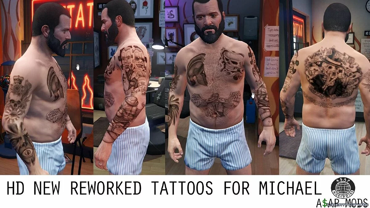 NEW HD Tattoos (+face tattoos/full sleeve) for Trevor, Franklin & Michael 1.5 / GTA 5