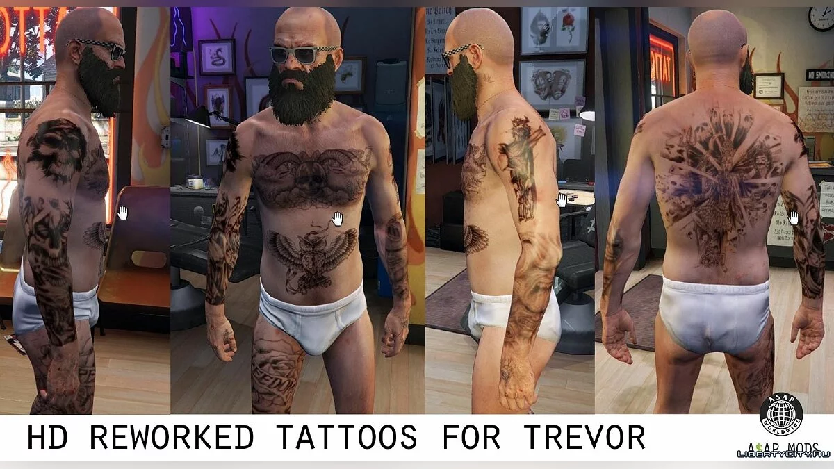 NEW HD Tattoos (+face tattoos/full sleeve) for Trevor, Franklin & Michael 1.5 / GTA 5