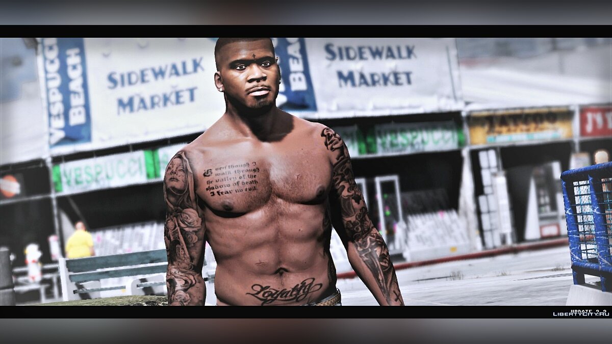 Скачать Татуировки для Франклина - Body tattoos and Bullets Scars 2.3 для  GTA 5