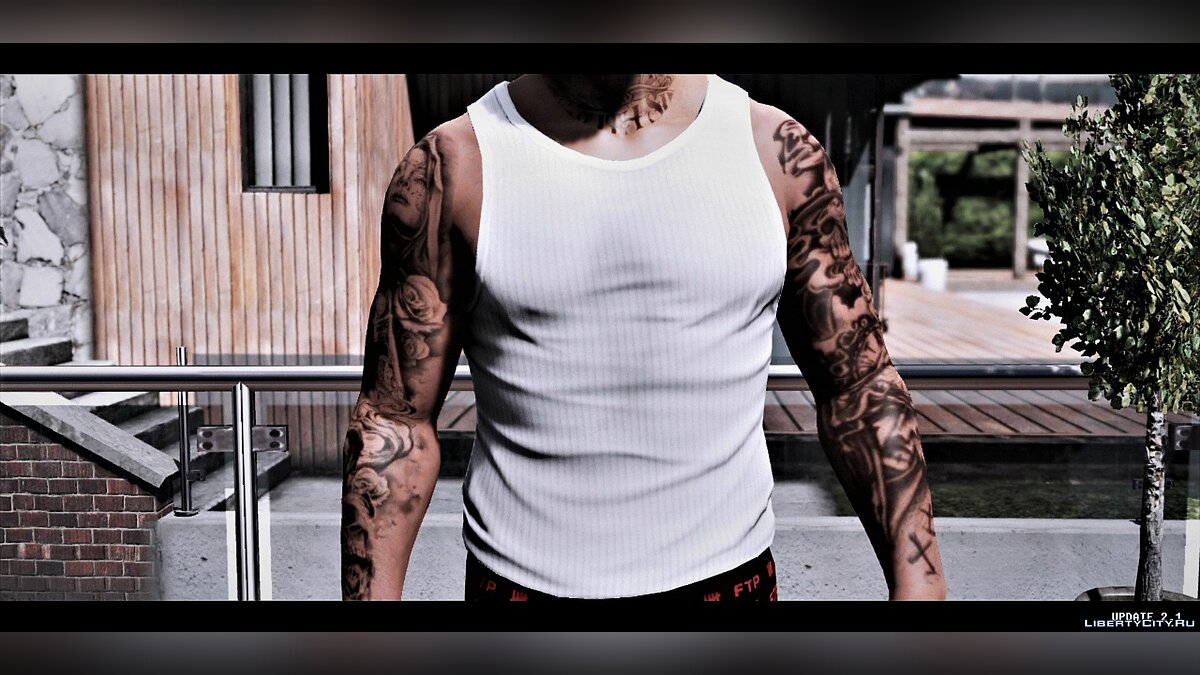 Скачать Татуировки для Франклина - Body tattoos and Bullets Scars 2.3 для  GTA 5