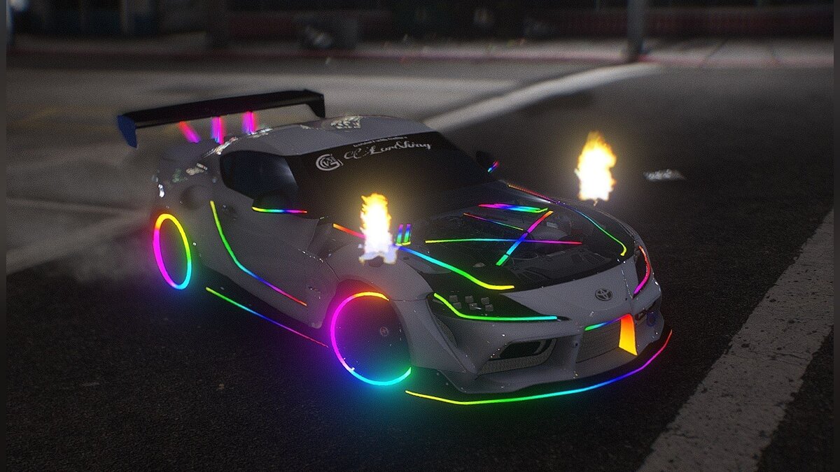 Скачать Toyota Supra с переливающейся RGB подсветкой для GTA 5