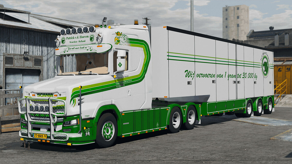 Скачать Scania 770ST Patrick VD Hoeven + limetec trailer v2.0 для GTA 5