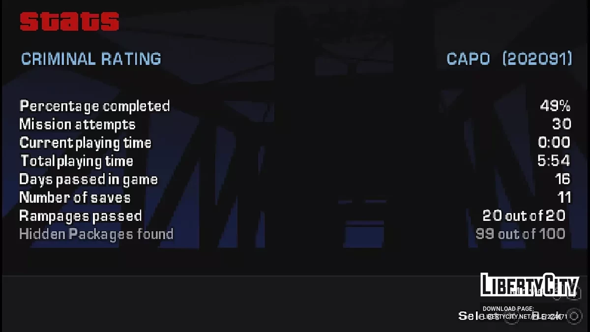 Стартовые и 100% сохранения для ПК-адаптации GTA LCS / GTA Liberty City Stories