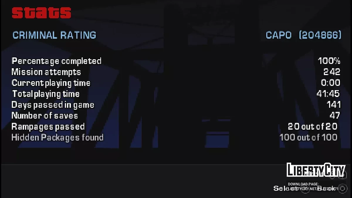 Стартовые и 100% сохранения для ПК-адаптации GTA LCS / GTA Liberty City Stories