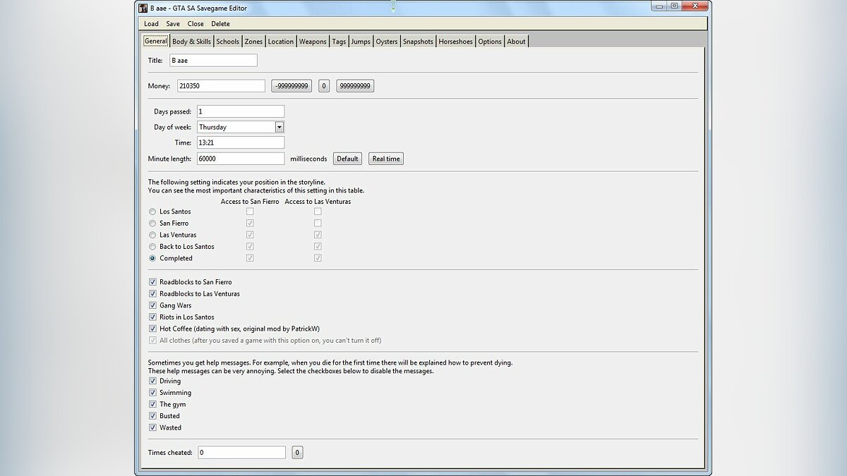 Скачать Savegame Editor v2.8 для GTA San Andreas