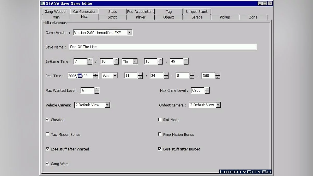 GTA:SA Save Game Editor / GTA San Andreas