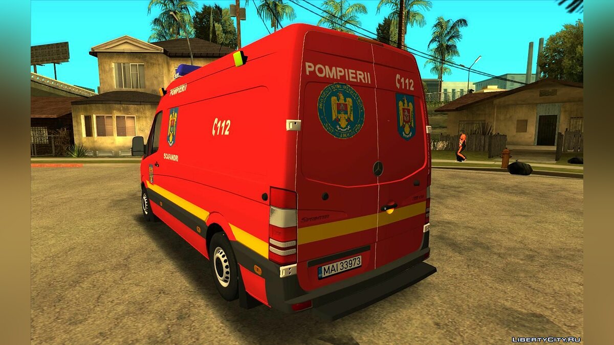 Скачать Mercedes Sprinter Pompierii Scafandri v2 для GTA San Andreas