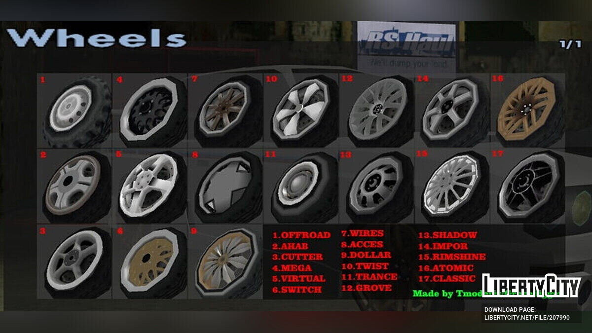 Замена wheel_gn1.dff в GTA San Andreas (84 файла)