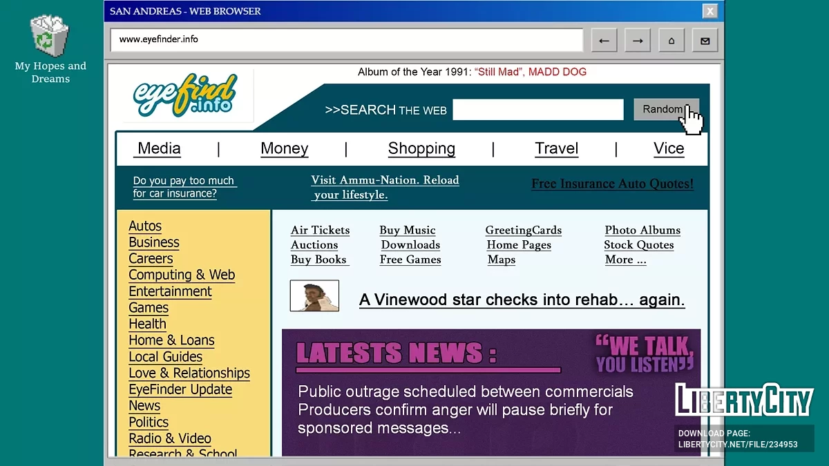 EyeFinder92 — поддельный интернет для Сан-Андреаса / GTA San Andreas