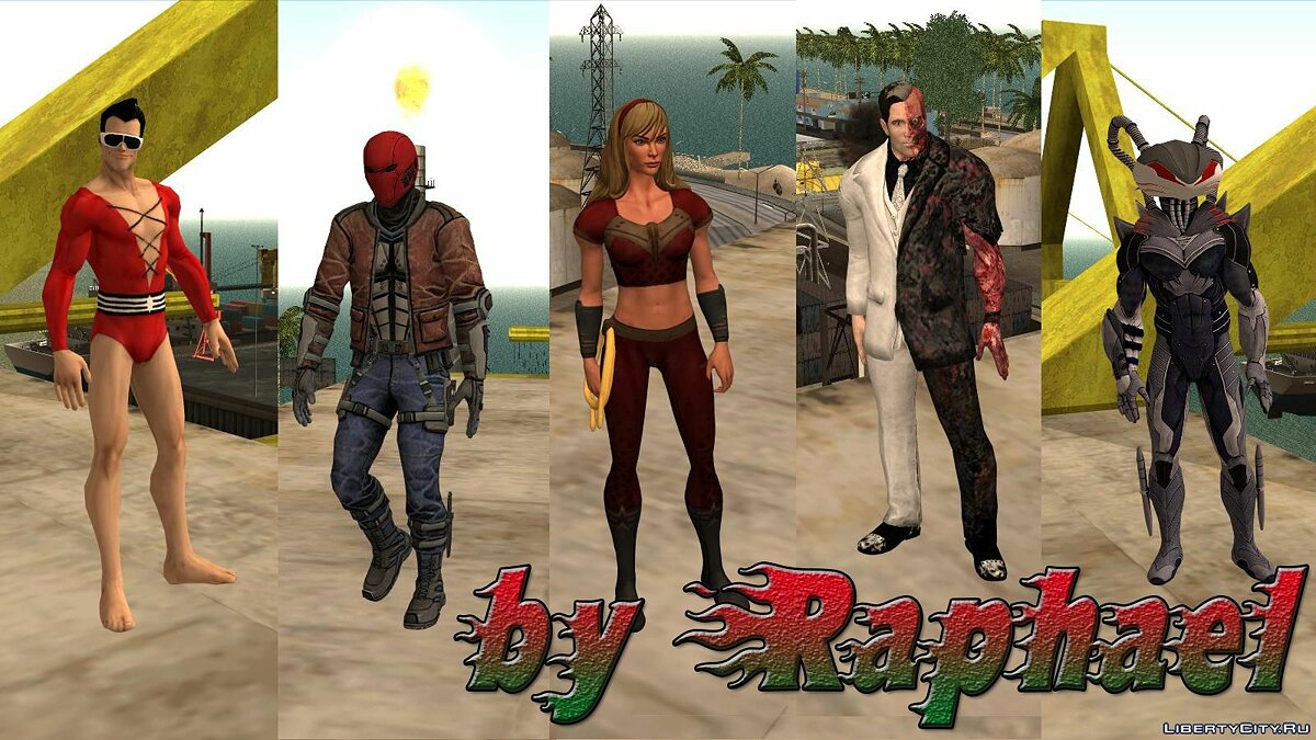 Скачать DC pack Alpha (5 skins) - Пак персонажей комиксов для GTA San  Andreas