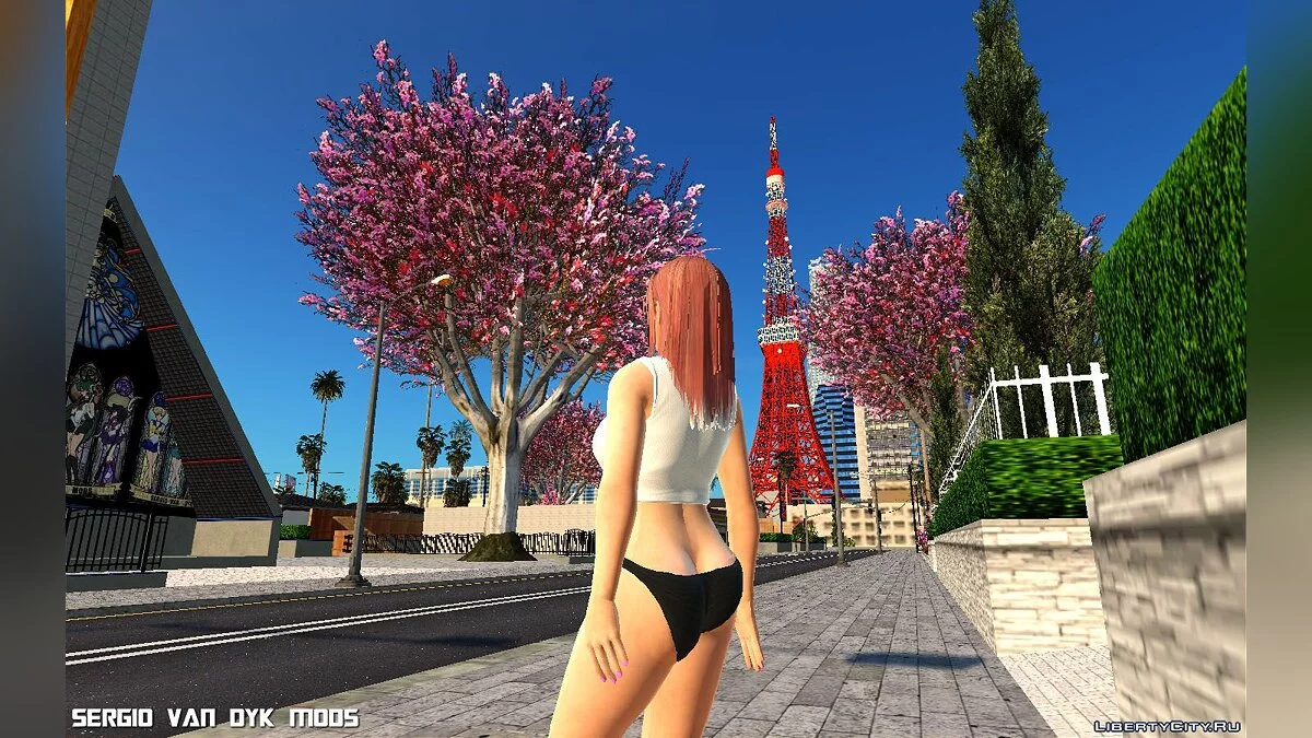 Хонока в футболке SSR Soft Engine из Dead or Alive Xtreme Venus Vacation / GTA San Andreas
