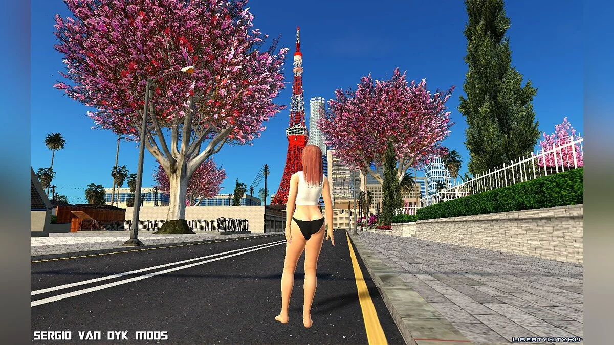 Хонока в футболке SSR Soft Engine из Dead or Alive Xtreme Venus Vacation / GTA San Andreas