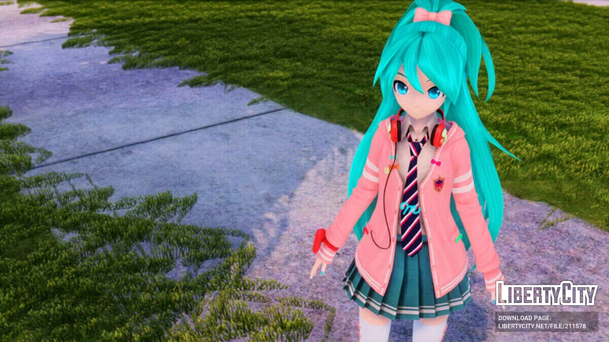 PDFT Hatsune Miku Ribbon Girl + анимация / GTA San Andreas