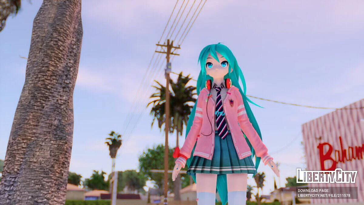 PDFT Hatsune Miku Ribbon Girl + анимация / GTA San Andreas