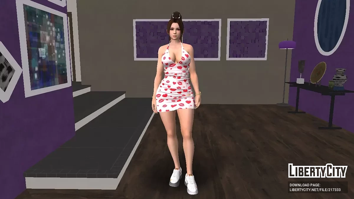 Май Ширануи в летнем платье с узорами поцелуев / GTA San Andreas