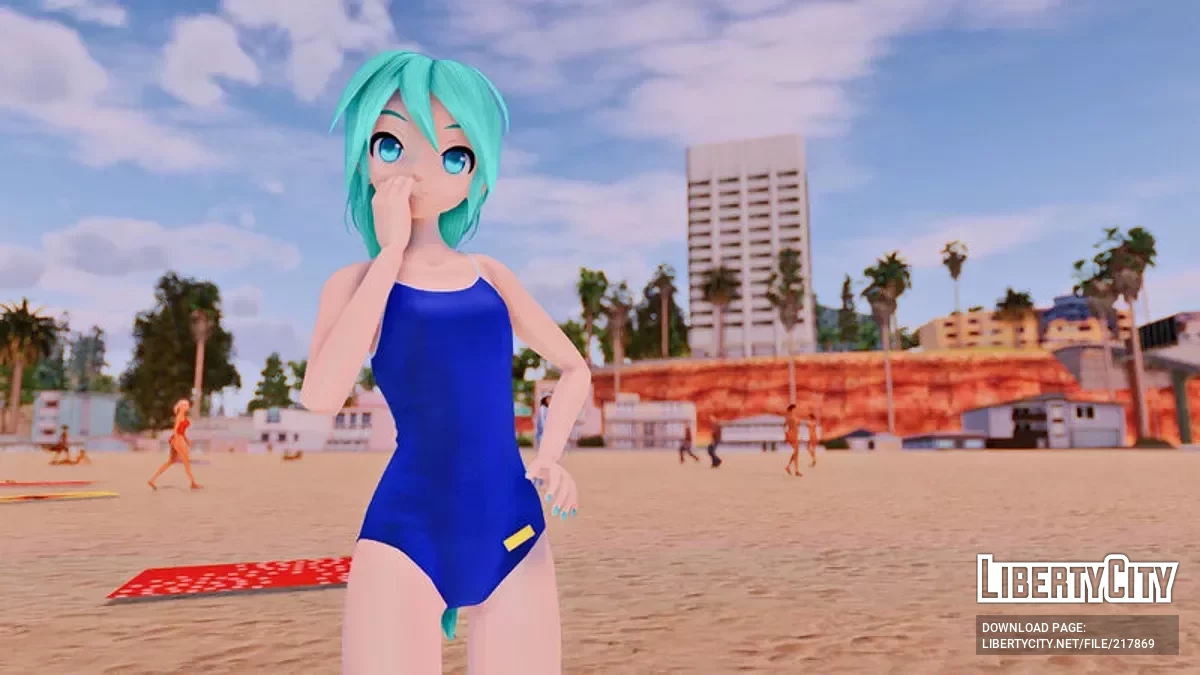 PDFT Hatsune Miku Racing Swimsuit + Animated Face / GTA San Andreas
