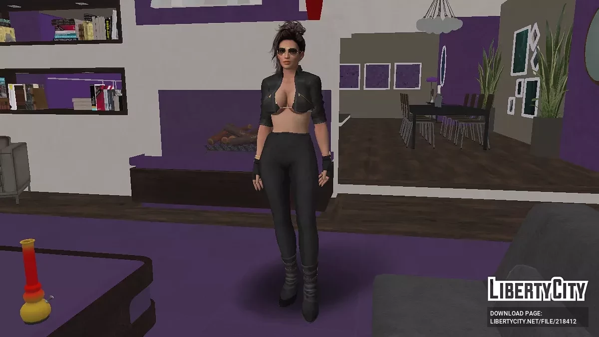 Скин Лизы Хэмилтон в чёрной куртке и штанах / GTA San Andreas