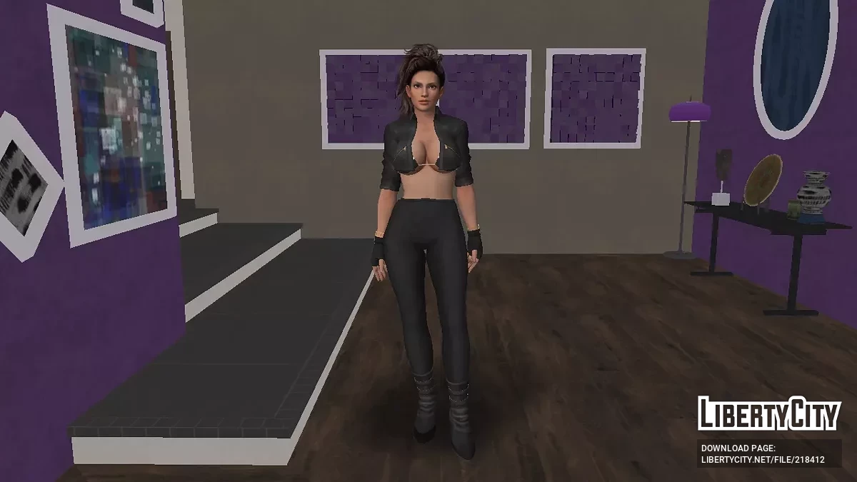 Скин Лизы Хэмилтон в чёрной куртке и штанах / GTA San Andreas