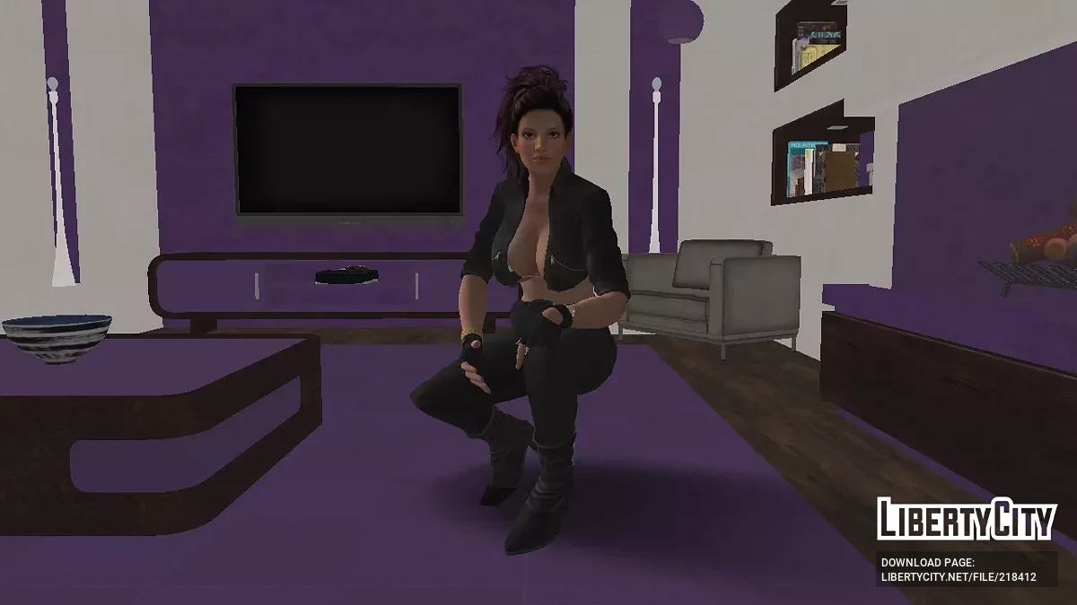 Скин Лизы Хэмилтон в чёрной куртке и штанах / GTA San Andreas