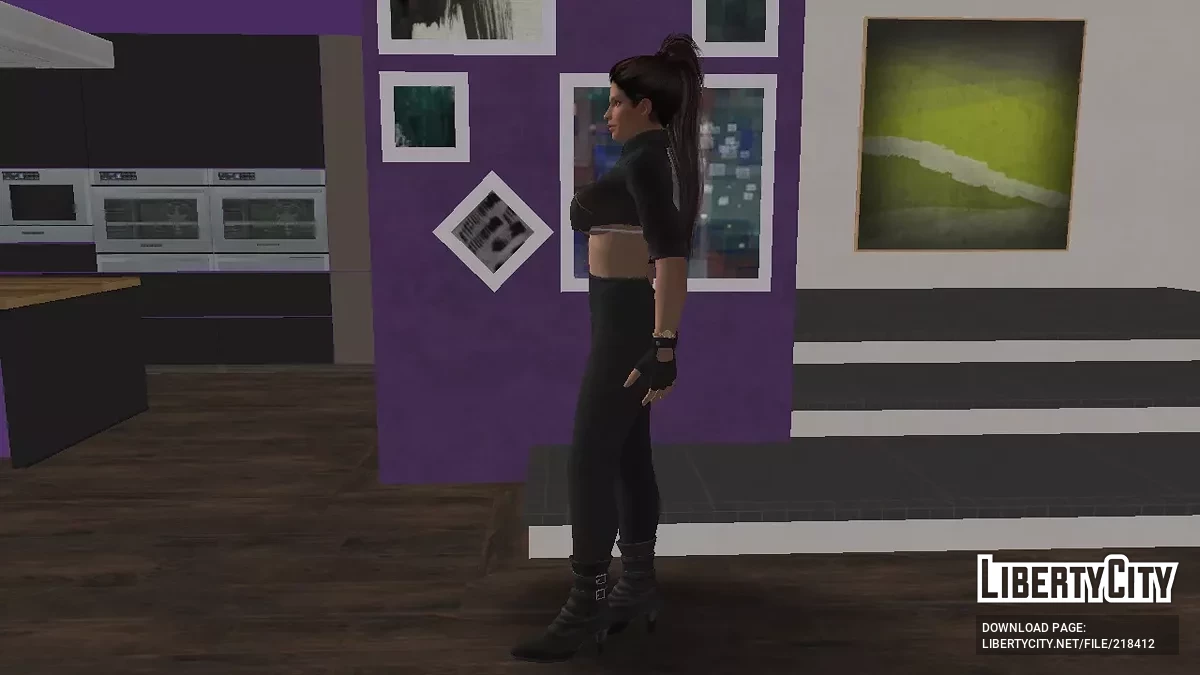 Скин Лизы Хэмилтон в чёрной куртке и штанах / GTA San Andreas