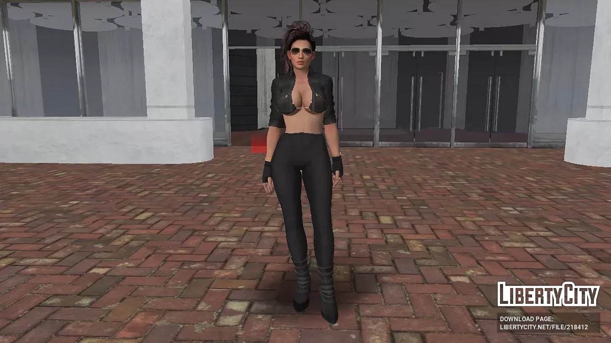 Скин Лизы Хэмилтон в чёрной куртке и штанах / GTA San Andreas