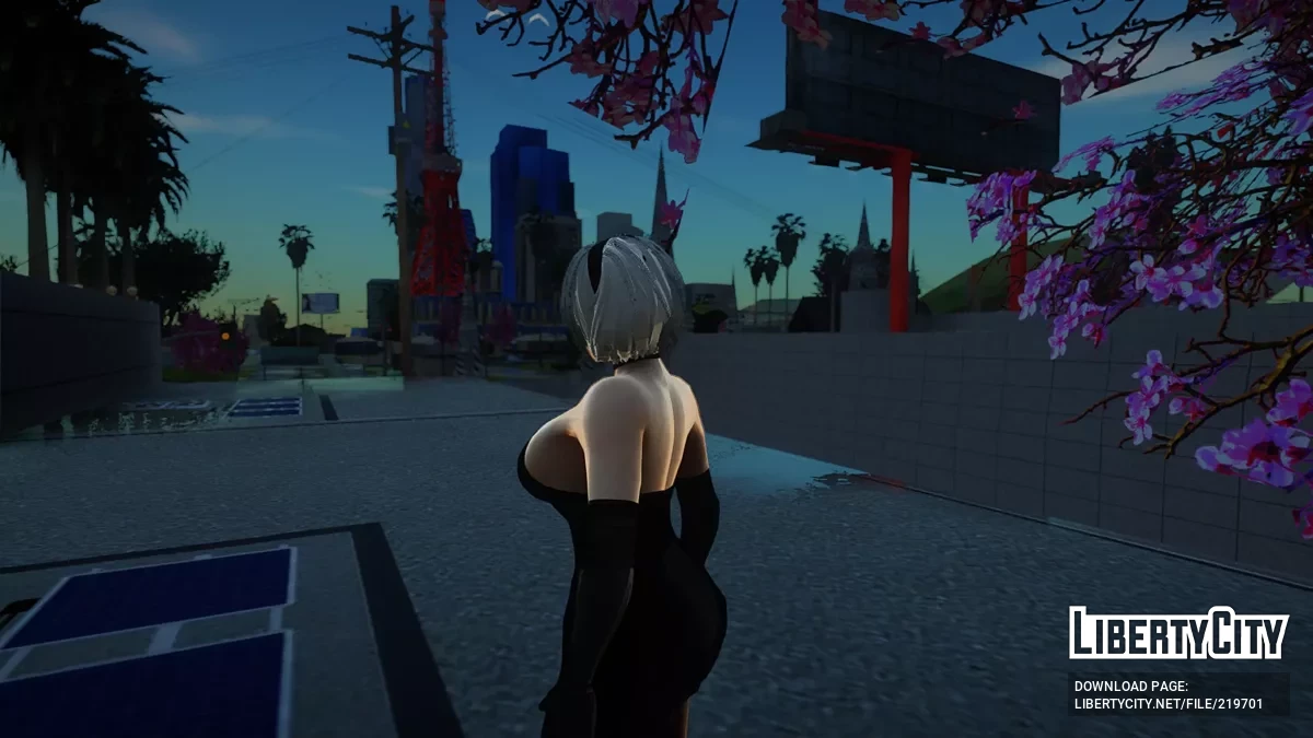 2B из NieR: Automata в элегантном чёрном платье / GTA San Andreas