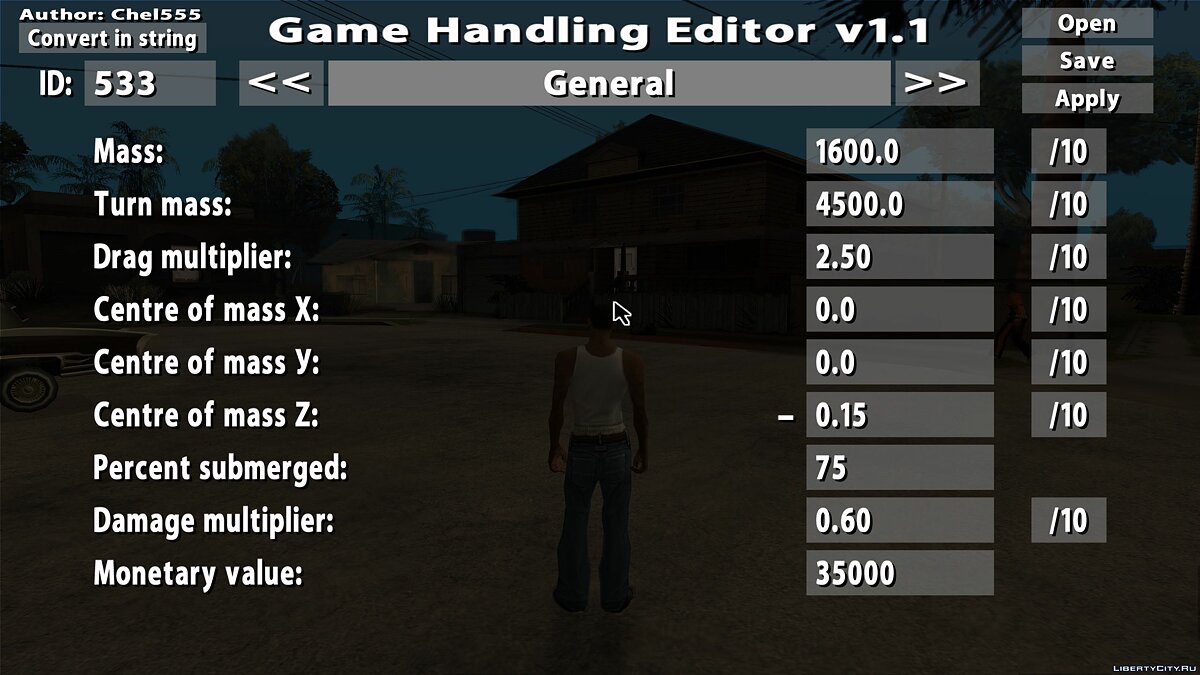 Скачать Game Handling Editor v1.1 для GTA San Andreas