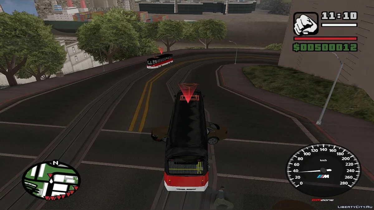 Трамваи в Сан-Фиерро в траффике, с остановками - по двум путям / GTA San Andreas