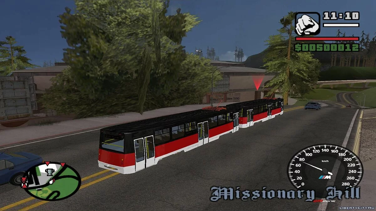 Трамваи в Сан-Фиерро в траффике, с остановками - по двум путям / GTA San Andreas