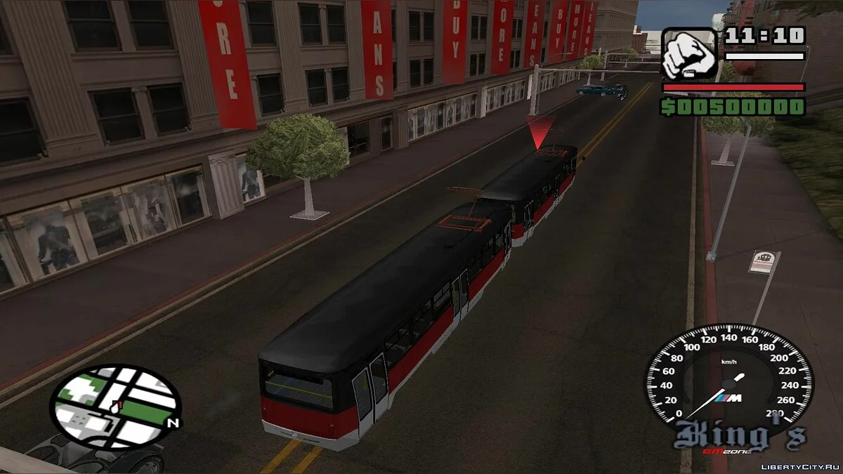 Трамваи в Сан-Фиерро в траффике, с остановками - по двум путям / GTA San Andreas