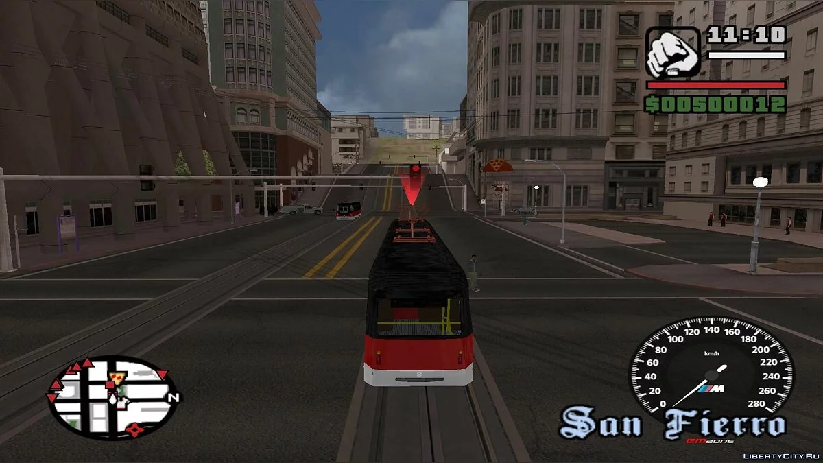 Трамваи в Сан-Фиерро в траффике, с остановками - по двум путям / GTA San Andreas
